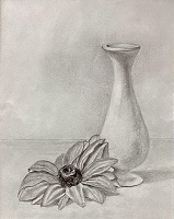 sketch of a flower next to a vase